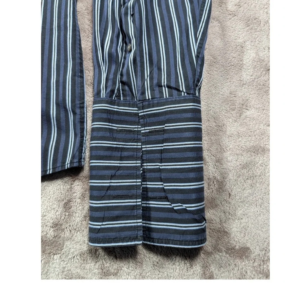 Banana Republic Button Up Shirt Mens L Navy Blue Striped French Cuffs Cotton